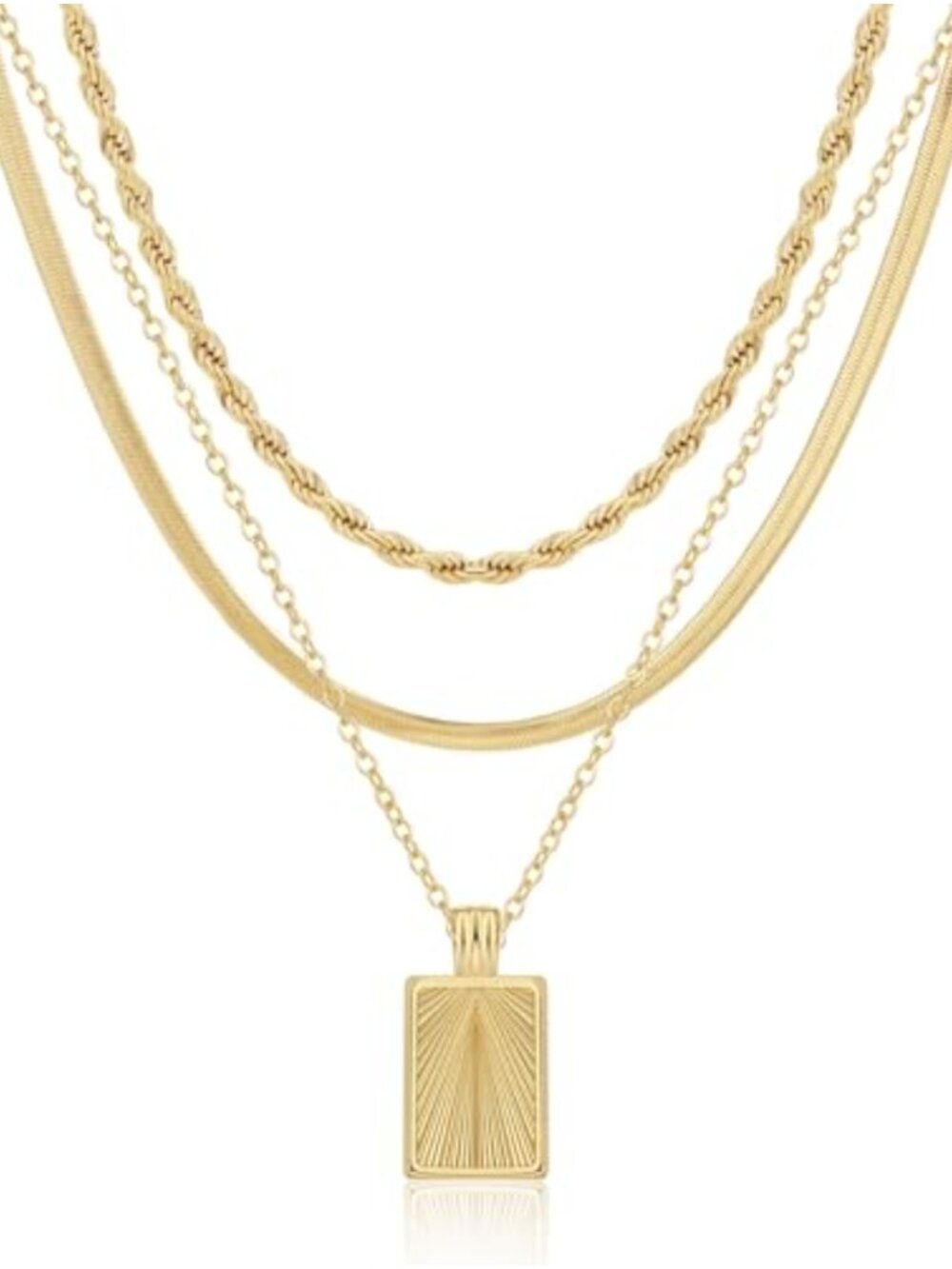 14K Gold Plated Layered Necklace Set 3 Stackable Herringbone Snake Chain